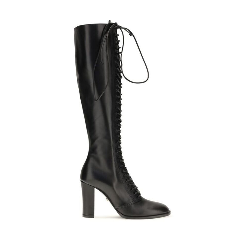 Dolce & Gabbana Black Calf Leather Bos Taurus Lace-Up Women's Boots